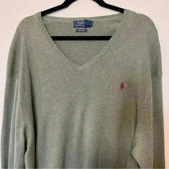 Polo Ralph Lauren Olive Green V-Neck Pima Cotton Long Sleeve Sweater Men's XXL - Picture 3 of 14